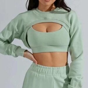 Buff Bunny Collection Cropped Cutout Sweatshirt Light Green Women's Medium